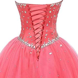 Strapless Ball Gown Evening Dress Coral Chiffon Empire Waistline Long Prom Dress - Product Image 3
