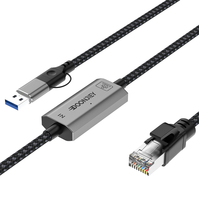 2-in-1 USB-C/USB 3.0 Ethernet Adapter High-Speed 2.5G Gigabit LAN Network Cable for Mobile Phones Tablets Laptops RJ45 External