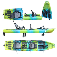 Kayak de pêche à pédales modulaire Vicking 3/2 sections, 2 personnes, surf, multifonctionnel, avec aileron/hélice/moteur, sit-on-top, HDPE, 4m