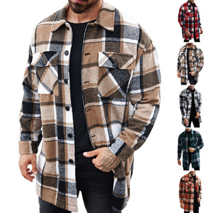 Camisa a cuadros de manga larga informal para hombre, corte ajustado, primavera, poliéster, bolsillo con parche 3D - Product Image 2