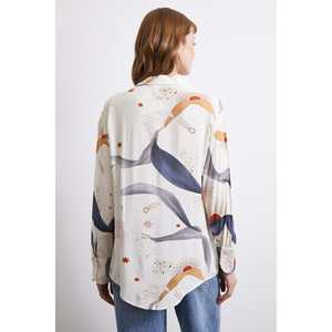 Camisa de Gasa con Estampado Floral en Color Crudo para Mujer, Cuello en V, Estilo Casual para el Día a Día, Blusa con Botones - Product Image 1