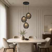 Lustre LED suspendu en verre noir et or pour salle à manger, îlot de cuisine, E26, hauteur réglable, design moderne et minimaliste