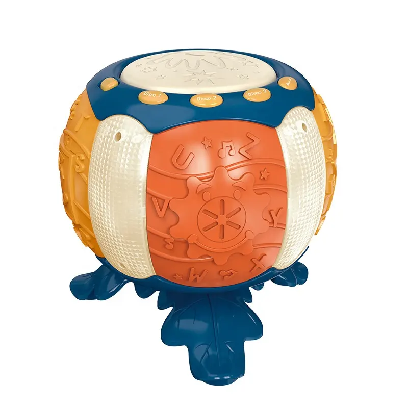 High quality toddlers early education pumpkin pat drum toys musical instrument lovely toy hand beat drum with music and lights