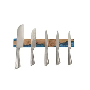 Premium ahşap ev mutfak güçlü manyetik bıçak bloğu manyetik bıçak tutucu epoksi reçine dekoratif