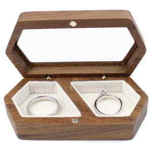 Wooden Jewelry Box Hexagon Shape Solid Wood With Compartments For <b>Rings</b> Earrings <b>Storage</b> Natural Wood Color - Product Image 2