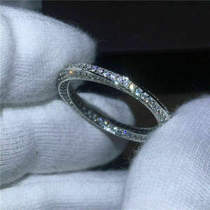 F421 <b>Eternity</b> Band <b>Ring</b> <b>Cubic</b> <b>Zirconia</b> Pave Setting Round Stone Unisex Wedding Fashion <b>Ring</b> - Product Image 3