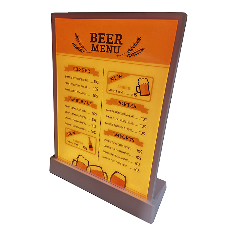 Hot Selling A4 Size LED Menu Holder Display Acrylic Countertop Display Stand With 7 Colors — view 5