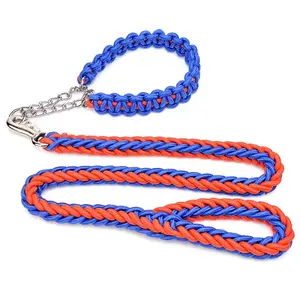 Coleira de cachorro de corda trançada de nylon artesanal personalizada coleira de martingale coleira e trela conjunto
