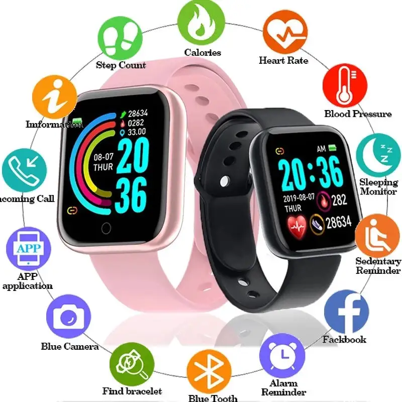 Sports Digital Watch Intelligent Smart Watch Health Fitness Tracker Wristband D20S Smart Watch Y68S