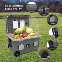 Glacière portable isotherme 68L avec haut-parleur et roues, réfrigérateur de camping isolé 72H pour pique-niques en extérieur et canettes