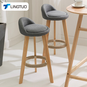 Lingtuo Bar <b>Stool</b> Solid Wood Nordic Style Fabric <b>Seat</b> High <b>Stool</b> For Home Dining Room - Product Image 1