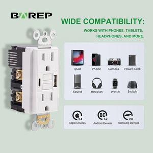 Prise murale Barep homologuée ETL 15A GFCI avec ports <span class=keywords><strong>USB</strong></span> A+C 4.8A double, conforme aux normes UL 943 et UL 1310 Classe 2 - Product Image 2