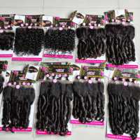 KEMY HAIR Lot de mèches de cheveux humains mélangés en gros, Perruques frontales en dentelle HD 13*4, Perruques de cheveux humains mélangés bouclés Pixie Kinky pour femmes noires