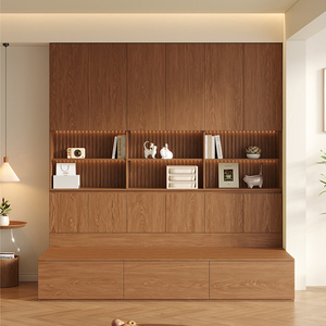 Sofá de Almacenamiento Minimalista de Madera XHA con Estantería Integrada, Mueble de Sala de Estar Montado en la Pared, Diseño Multifuncional - Product Image 3