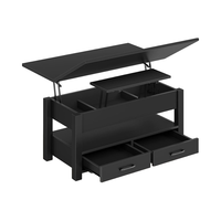 Table basse convertible en bois noir avec compartiment caché, multifonctionnelle pour salle à manger, salon et bureau à domicile