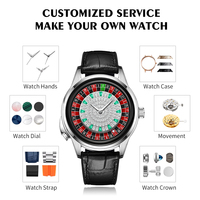 Montre mécanique SWAN Diamond Sport analogique avec bouton européen, jeu de roulette amusant, verre saphir, résistance à l'eau 3BAR, luxe diamant