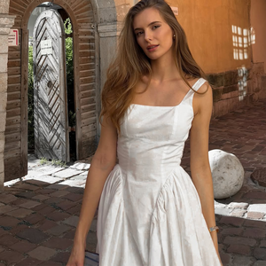 فستان صغير أنيق رسمي عاري الظهر بحزام سباغيتي مع ظهر لحفل زفاف ضيف حفل سهرة فستان صيفي أبيض - Product Image 3