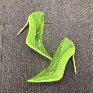 Regenbogen Gelee Farbe Klar PVC Stiletto Großhandel Schuhe Transparent Neon Grün Schwarz High Heels Sandalen Spitz zehen Kleid Schuhe