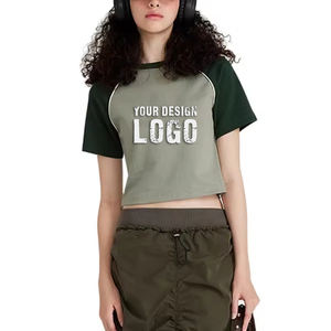 T-shirt court pour femme de haute qualité, couleur contrastée, épaules dénudées, tendance, décontracté, sexy, vintage, style Spice Girl - Product Image 5