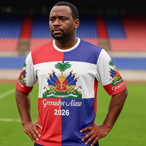 Camiseta de Fútbol Americano con Diseño de la Bandera de Haití 2026 al por Mayor para Hombre, Jersey de Fútbol de Haití de Alta Calidad, Personalizado, Transpirable, Tallas Grandes - Product Image 2