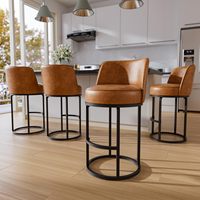 Tabouret de bar en similicuir au design moderne, cadre en métal avec dossier, chaise de bar pivotante, base circulaire, chaise de bar