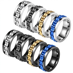 FD FD-1446 인기 상품 6MM 변색 방지 스테인리스 스틸 회전형 기하학적 감압 반지 다양한 색상 유니섹스 선물 - Product Image 1