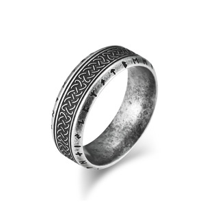 Retro-style Celtic knot Viking letter <b>titanium</b> steel <b>ring</b>, distressed, niche, unique men's artistic <b>ring</b>. - Product Image 5