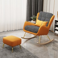 Ensemble Fauteuil à Bascule et Repose-Pieds Pied-de-Poule Moderne Orange, Revêtement Écologique, Durable, Pieds Dorés pour Salon et Chambre