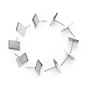 square shape earring fittings Making Findings Accessories Stainless Steel Silver Earring jewellery finding parts