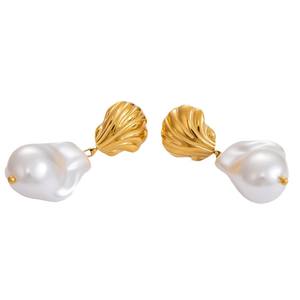 Pendientes de Estilo Europeo Americano con Temática Marina, Acero Inoxidable Chapado en Oro de 18K, Estrella de Mar, Concha, Perla, Coral, para Mujer - Product Image 5