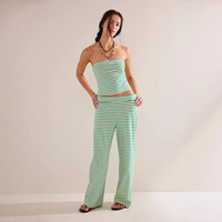 Ensemble deux pièces rayé OEM, haut tube sans bretelles et pantalon taille haute, ensemble assorti décontracté pour femmes pour tous les jours