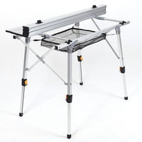 Table de camping pliante en aluminium portable avec étagère de rangement en maille, mobilier de repas extérieur à plateau roulant pour les sorties en famille