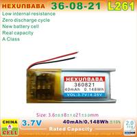 EARBUDS L261 3.7V 40mAh 360821 2 kabel, baterai Li-Ion Ion polimer untuk Earphone Smart Band MP3 HEADPHONE TWS