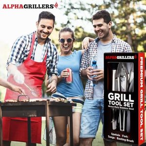 Juego de herramientas para barbacoa de acero inoxidable de alta resistencia para hombres, espátula para parrilla al aire libre, pinzas para cepillo, accesorios prácticos y regalos - Product Image 6