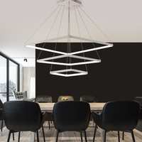 Lustre carré LED de luxe JACKSUN à 3 anneaux, noir, avec télécommande, suspension en aluminium pour salle à manger, salon, chambre à coucher