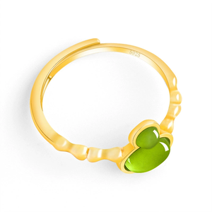 แหวนหยกแท้ธรรมชาติรูปนกฟีนิกซ์ วัสดุหยกและอาเกตโบราณ แหวนหยกฝังเงิน S925 สำหรับผู้หญิง - Product Image 3