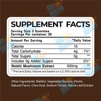 Gummies aux champignons Reishi 500mg, extrait sans sucre, complément bien-être, gummies véganes, OEM ODM, marque privée, formule personnalisée