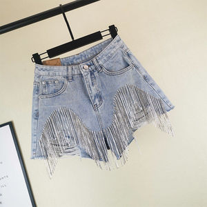 Yaz 2023 kadın şort yüksek bel seksi Denim şort püskül zincir kot trend boncuk püskül kot şort kadınlar için - Product Image 5