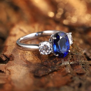 Bague en <span class=keywords><strong>saphir</strong></span> cultivé en laboratoire certifié, argent sterling 925, bleu royal, <span class=keywords><strong>bijoux</strong></span> fins certifiés <span class=keywords><strong>pour</strong></span> femmes - Product Image 2