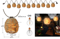 Guirlande lumineuse à cage en bambou naturel, abat-jour en rotin moderne, lampe déco en osier avec ampoule à 10 filaments, guirlande lumineuse G40
