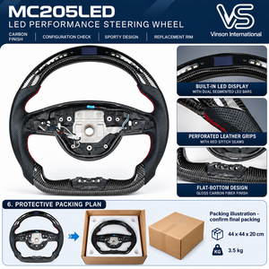 Volant personnalisé en fibre de carbone à fond plat MC205LED pour Mercedes Benz Classe C W205 2015 2018 avec poignées en cuir - Product Image 2