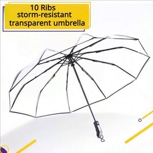 Parapluie Double Surdimensionné Entièrement Automatique Transparent à Trois Plis avec 10 Baleines, Personnalisé+H, pour Étudiants et Couples - Product Image 2