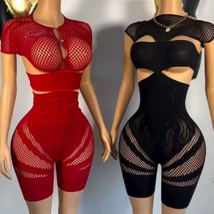 Combinaisons moulantes sexy pour femmes, extensibles, ajourées, style body, une pièce, pour un look féminin et séduisant - Product Image 1