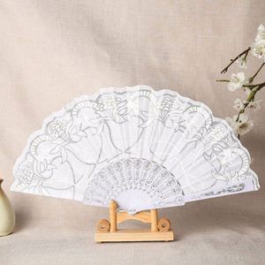 QYL Spanish Folding Fan Vintage Handheld Fan Traditional Retro Pattern Fabric <b>Plastic</b> <b>Frame</b> for Wedding Dancing Party (White) - Product Image 4