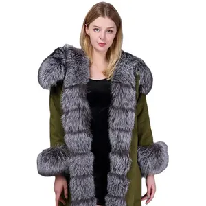 Blouson Parka en vraie fourrure de renard pour femme, manteau court, Parka avec pelage