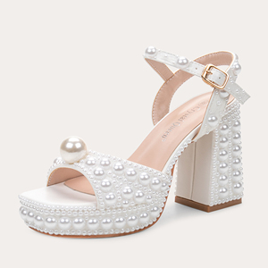 <span class=keywords><strong>Tacchi</strong></span> di perle bianche per donna fibbia con cinturino alla caviglia sandali con tacco di strass Open Toe scarpe da sposa da sera per il matrimonio - Product Image 1