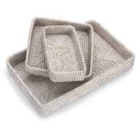Ensemble de 3 plateaux de service rectangulaires en rotin naturel, paniers tissés pour la décoration et le rangement