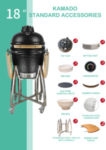 Auplex Parrilla Kamado de Carbón de Acero Inoxidable de 18 Pulgadas, Verde, Moderna, Lujosa y Premium, con <span class=keywords><strong>Asador</strong></span> Ajustable y Carro para Exteriores - Product Image 4