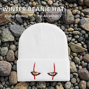 Bonnet tricoté d'hiver décontracté de haute qualité pour l'extérieur, avec logo personnalisé, motif yeux effrayants Pennywise amusant, à revers, pour bébés et voyages - Product Image 3