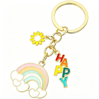 Porte-clés multi-breloques avec lettres, arc-en-ciel, nuage et marguerite, slogan joyeux, breloque de sac douce et féminine, cadeau inspirant